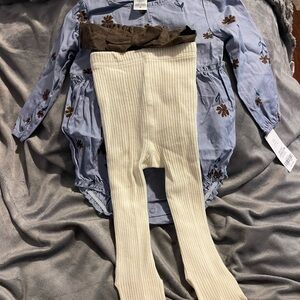 Carter's Blue Floral Dress with Cream Tights